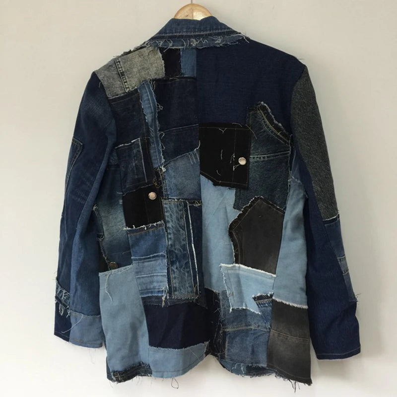 Fashion Splicing Deconstructed Denim Blazer