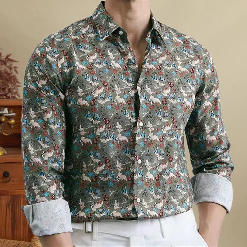 Floral Print Slim Fit Polyester Shirt