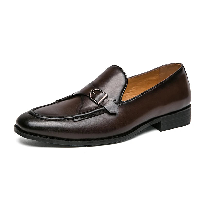 Casual Solid Buckle Microfiber Loafers