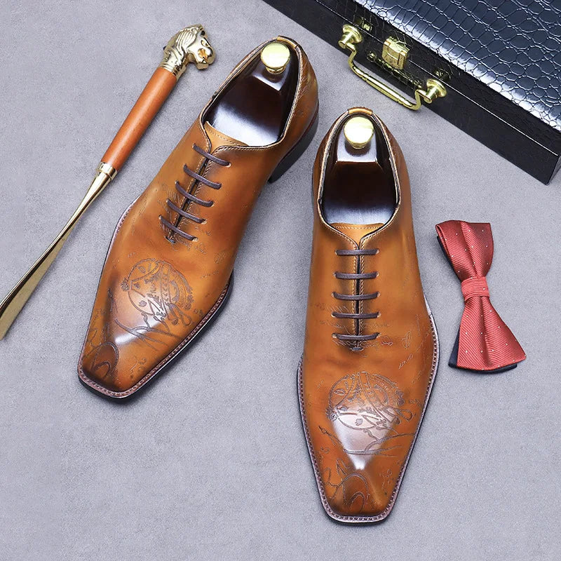 Embossed Genuine Leather Oxford Shoes