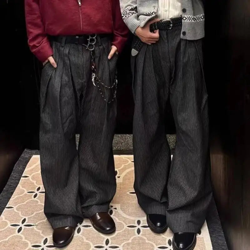 Striped Design Pleated Men's Trousers