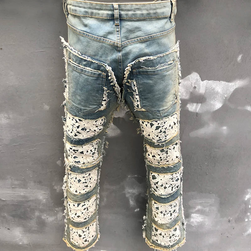 Double-Sided Embroidered Patchwork Jeans