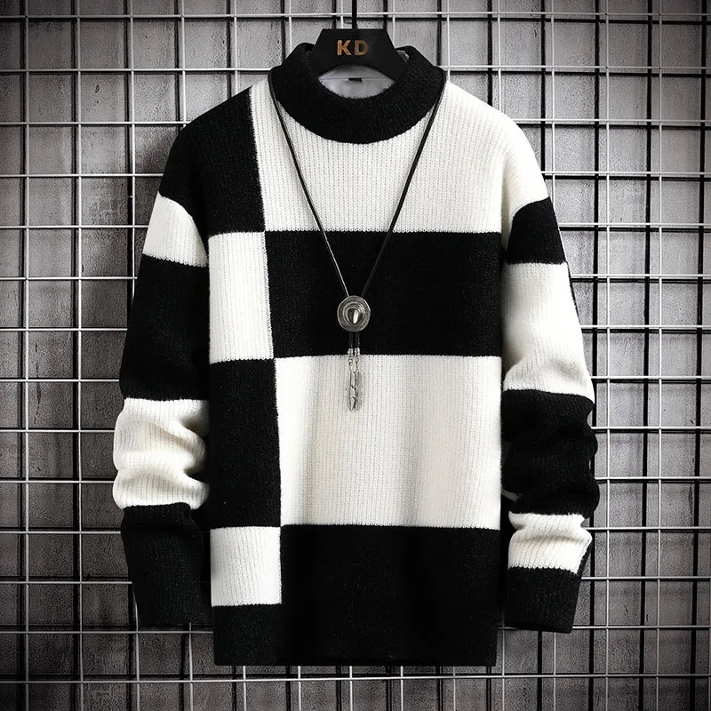 Casual Plaid Contrast Knitted Sweater