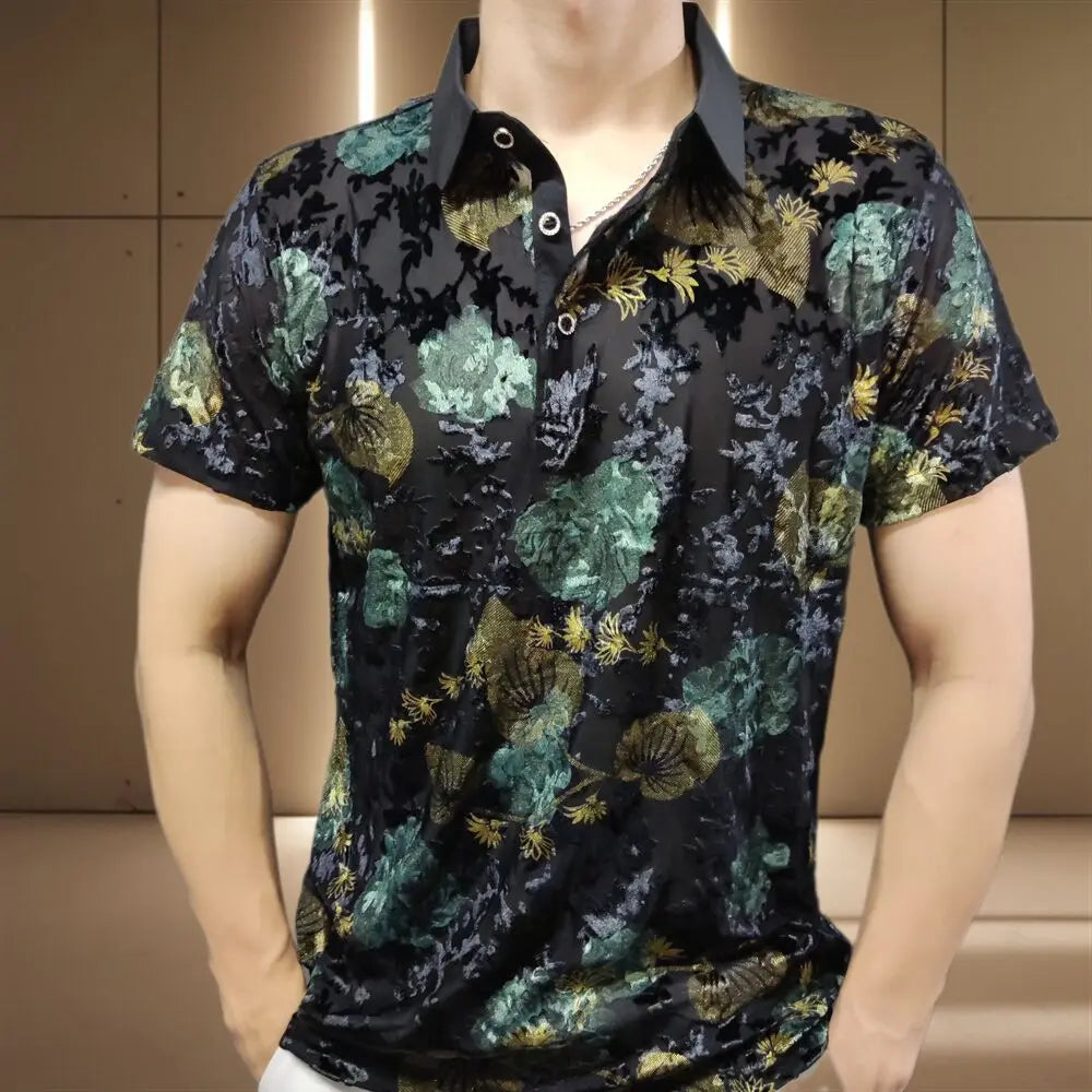 Black Gold Abstract Pattern Polo Shirt