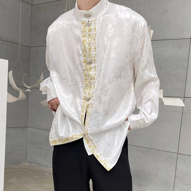 Jacquard Metal Button Stand Collar Shirt