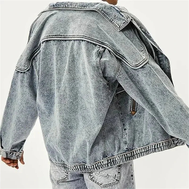Stand Collar Distressed Denim Jacket