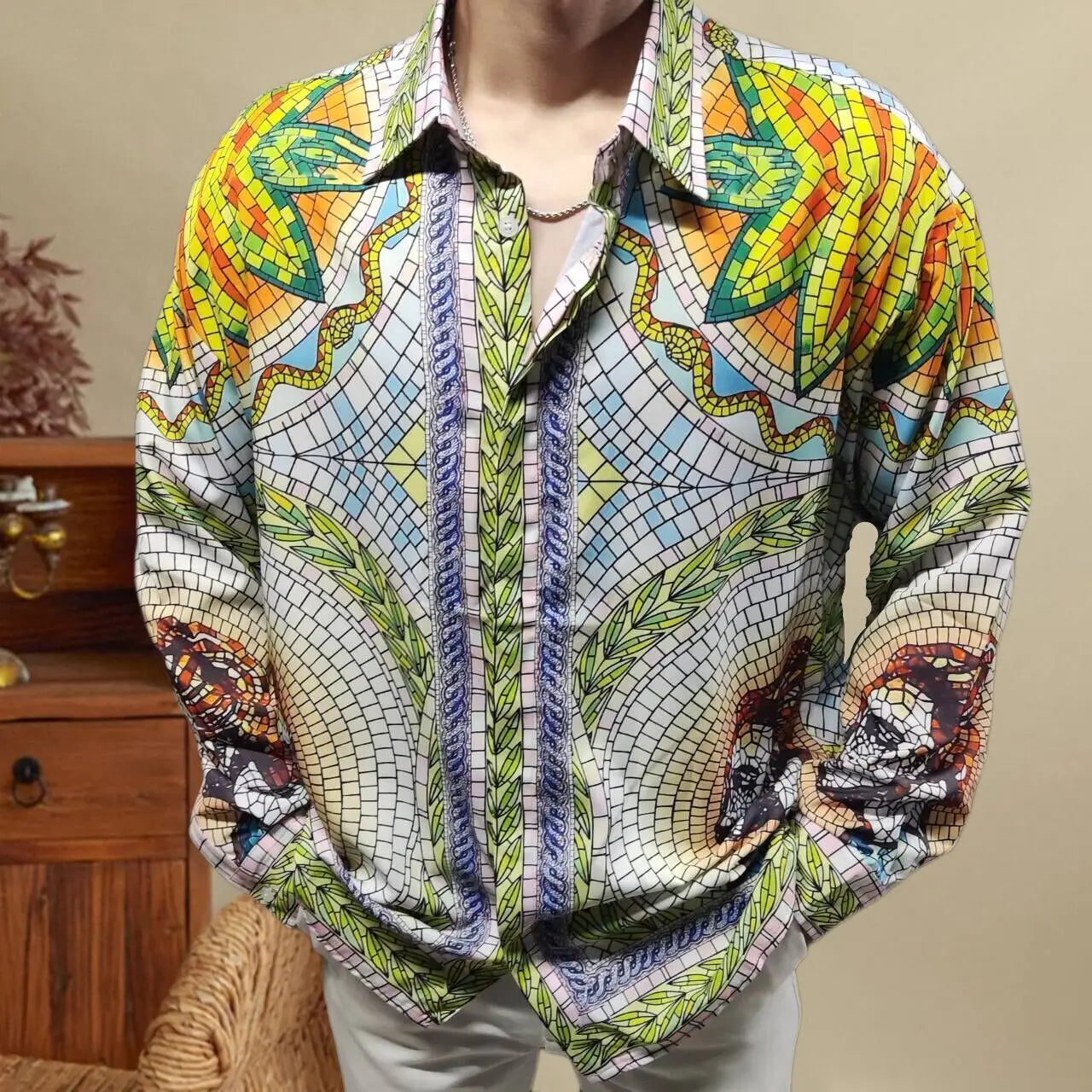 Casual Vintage Geometric Printed Shirt