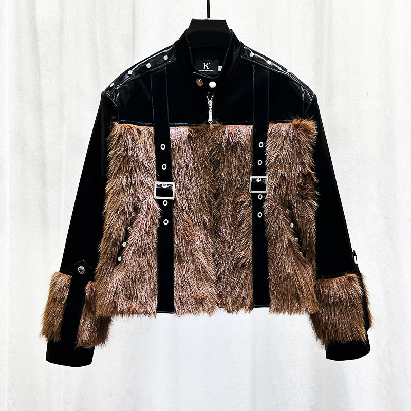 Faux Mink Plush Splicing Fashion Jacket