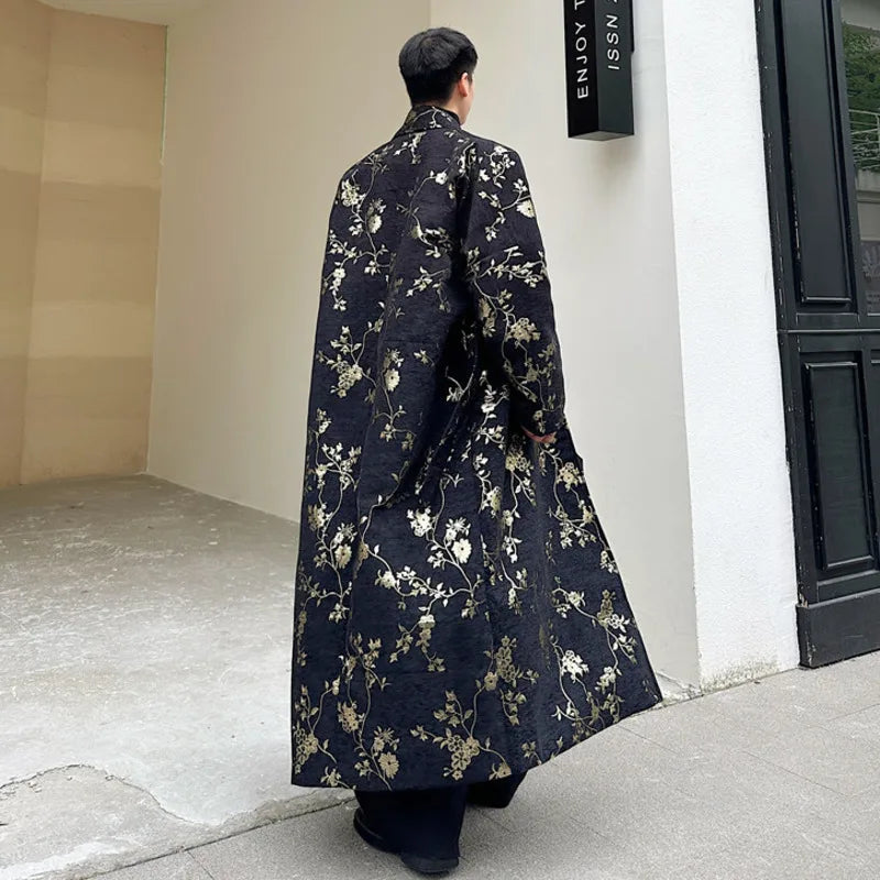 Belt Floral Printing Casual Coat