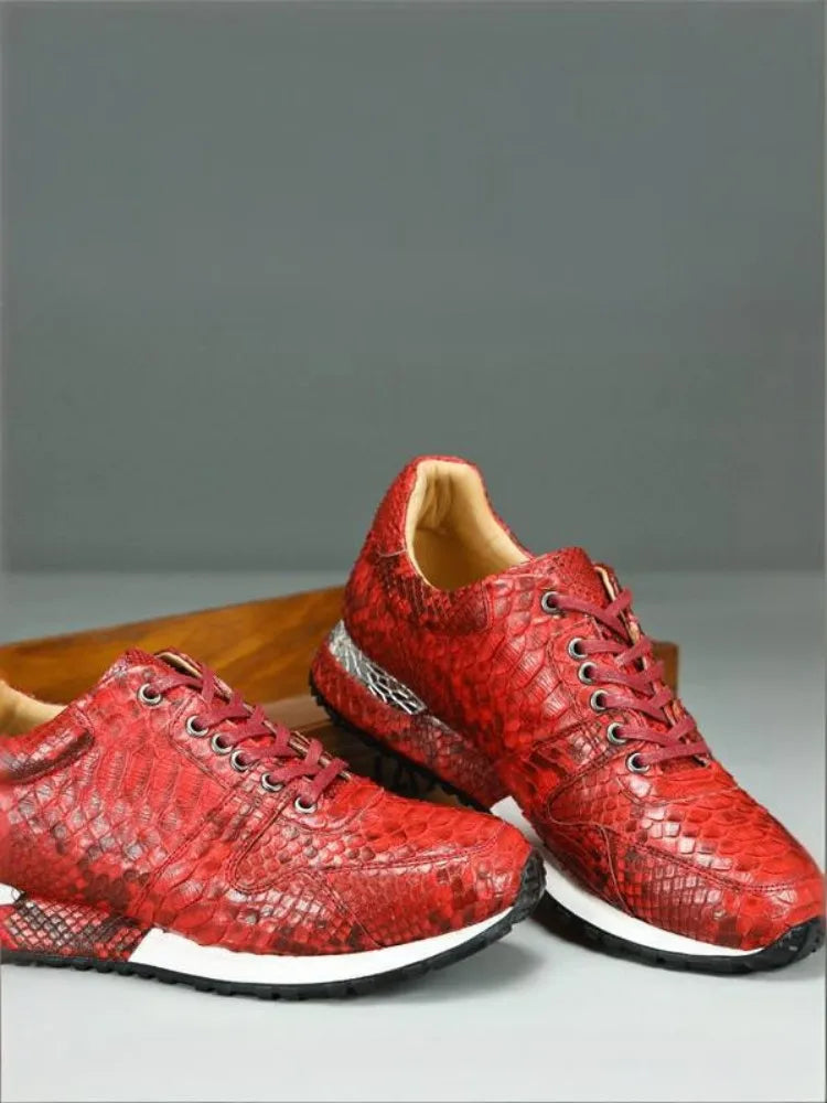 Flaming Snakeskin Lace-Up Sneakers