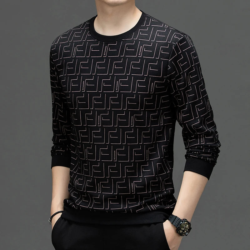 Geometric Letter Printed O-Neck Sweater