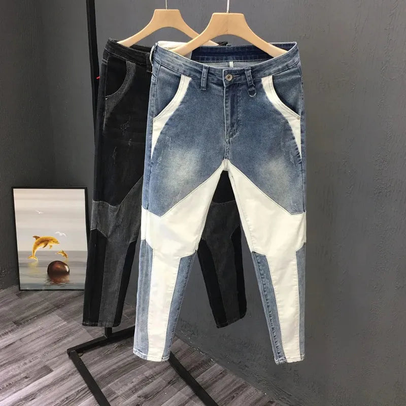 Streetwear Solid Patchwork Jeans