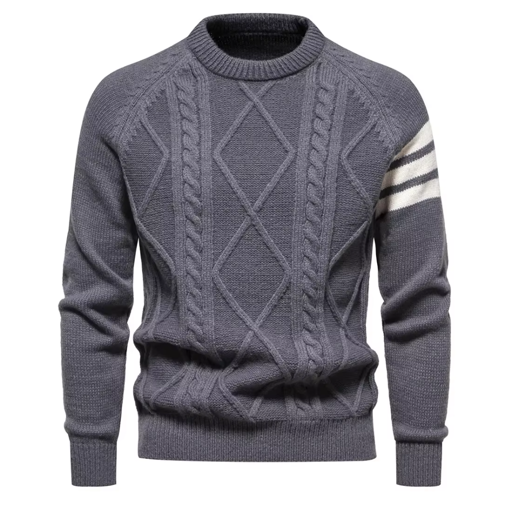 Solid One Side Striped Knitted Sweater