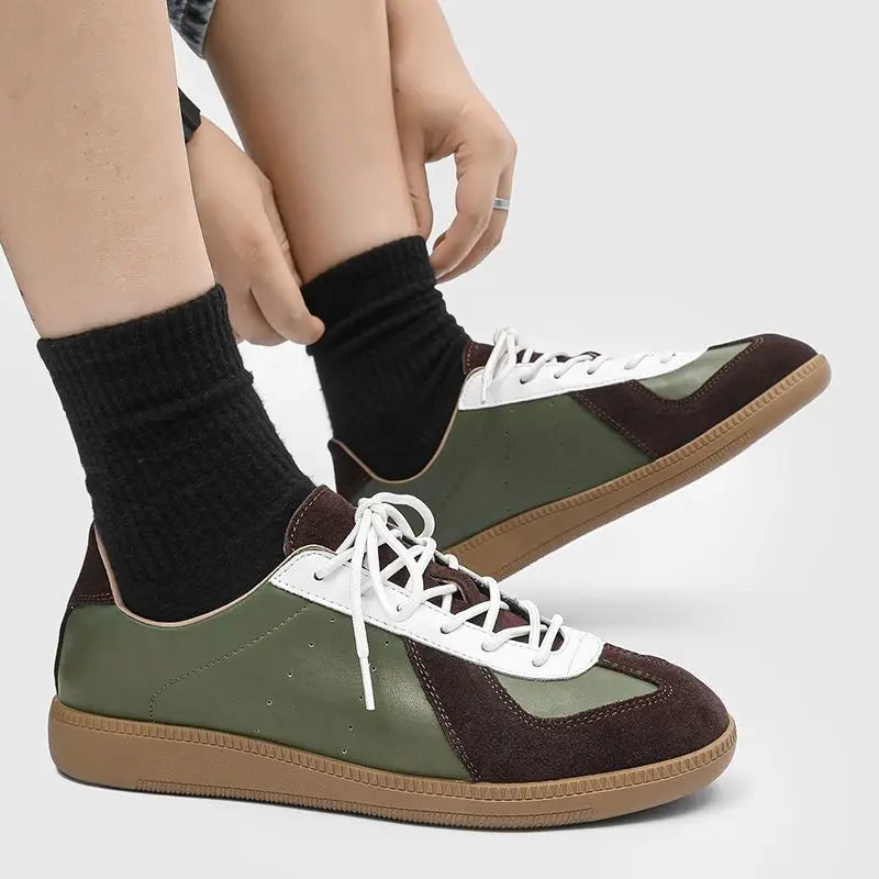 Suede Leather Overlay Flat Sneakers