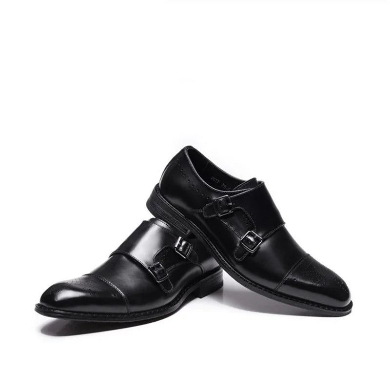 Double Buckles Wingtip Leather Shoes