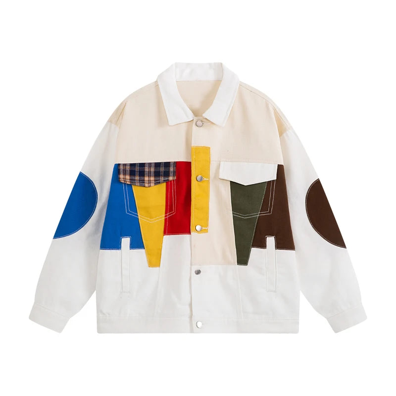White Patchwork Color Style Jacket