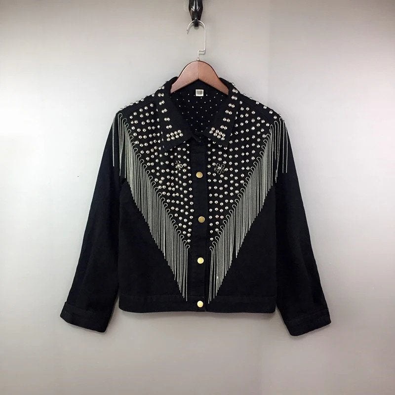 Beaded Tassel Design Polyester Shirt