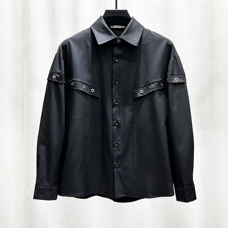 Solid Chain O-Rivet Decor Cotton Shirt