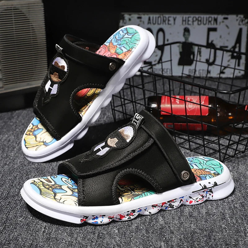 Black Graffiti Design Sandals