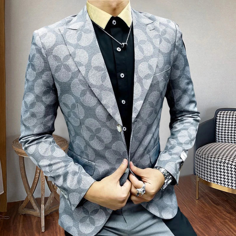 Grey Geometric Printed Blazer