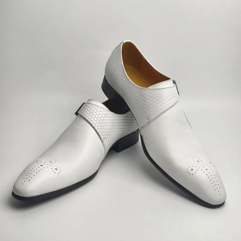 White Dots Hole Leather Monk Shoes