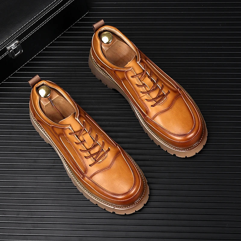 Lace-Up Solid Genuine Leather Shoes