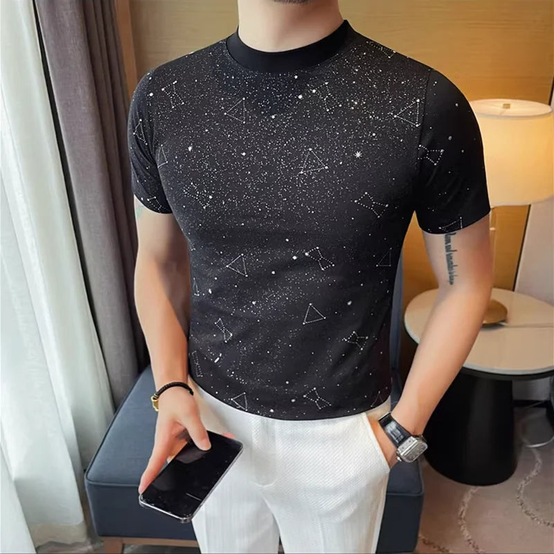 Luminous Stars Pattern Slim-Fit T-Shirt