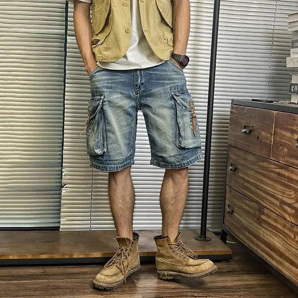 Retro Denim Big Pockets Cargo Shorts