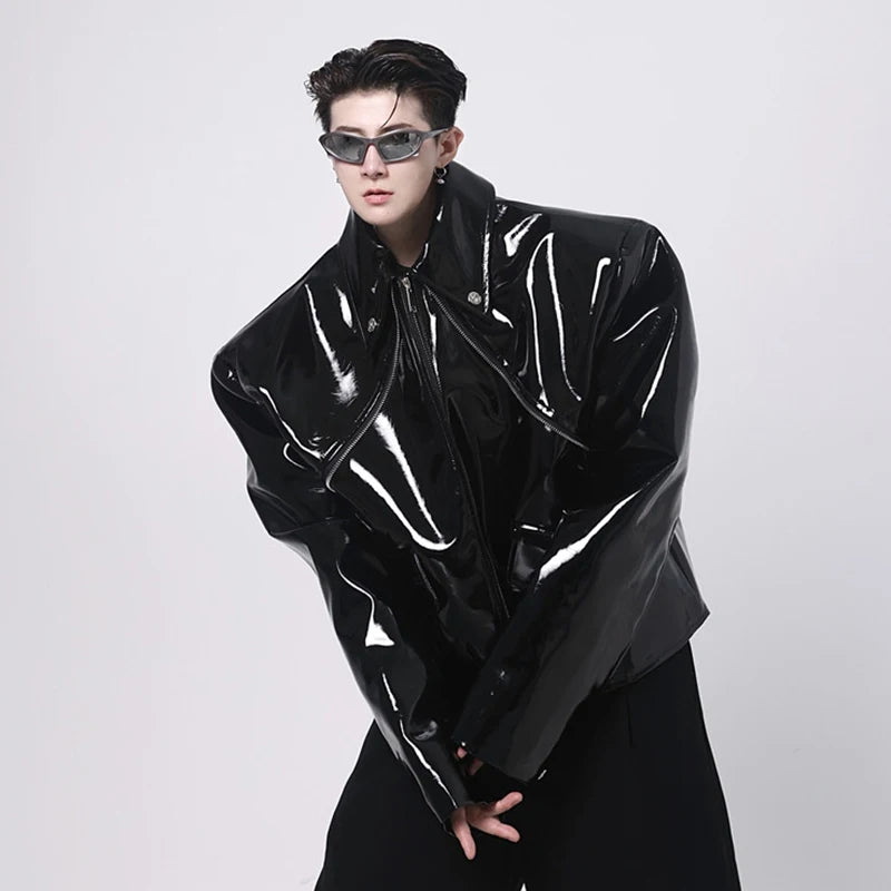 Shiny Black PU Leather Jacket