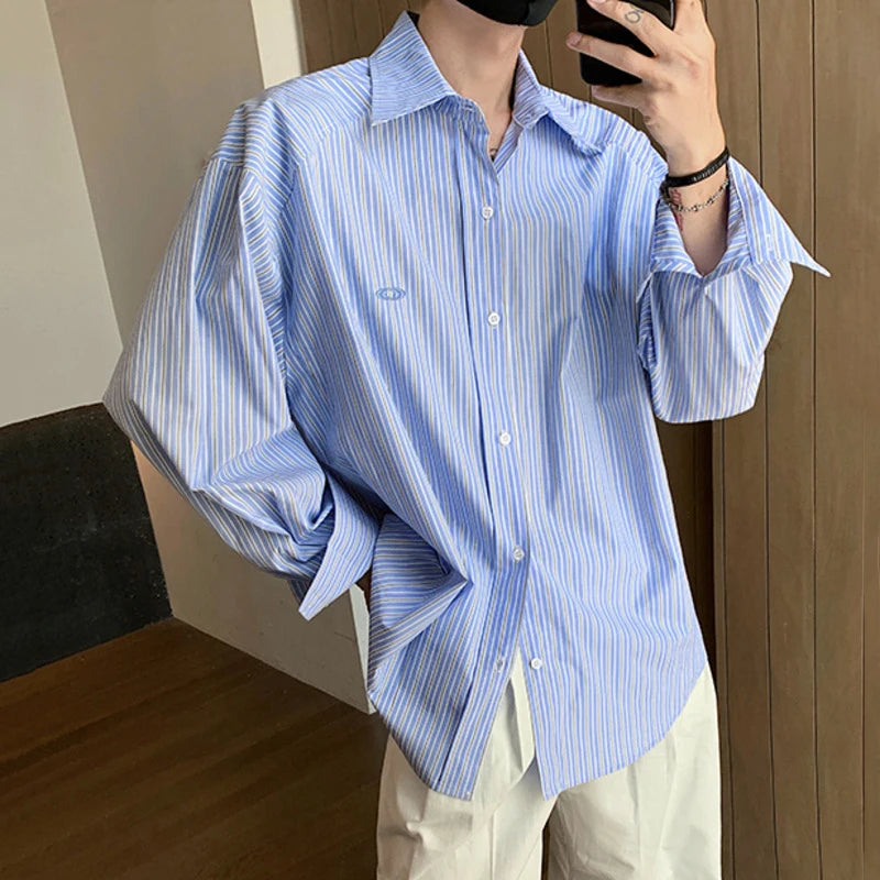 Casual Blue Striped Loose Shirt