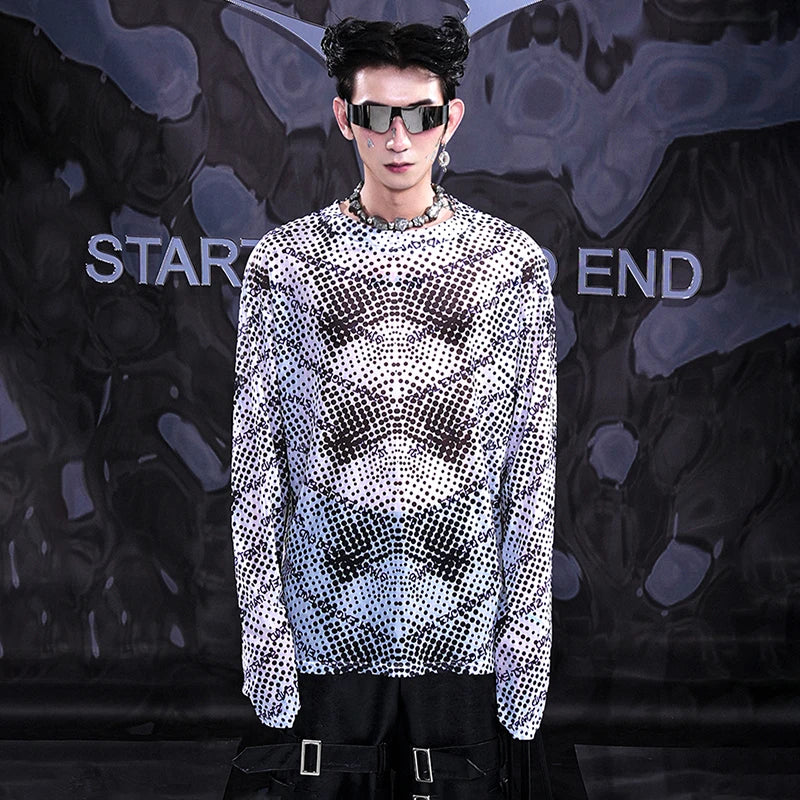 Trendy Printed Mesh Long Sleeve T-Shirt