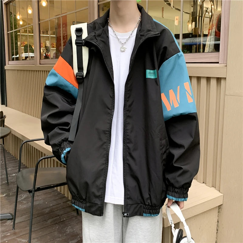 Color Block Patchwork Zipper Jacket