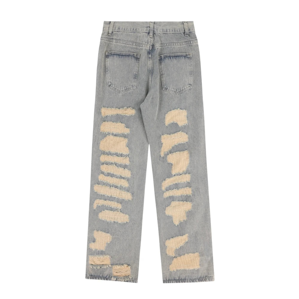 Ripped Embroidery Decoration Loose Jeans