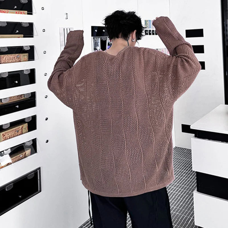 V-Neck Ribbon Hollow-Out Knitted Pullover