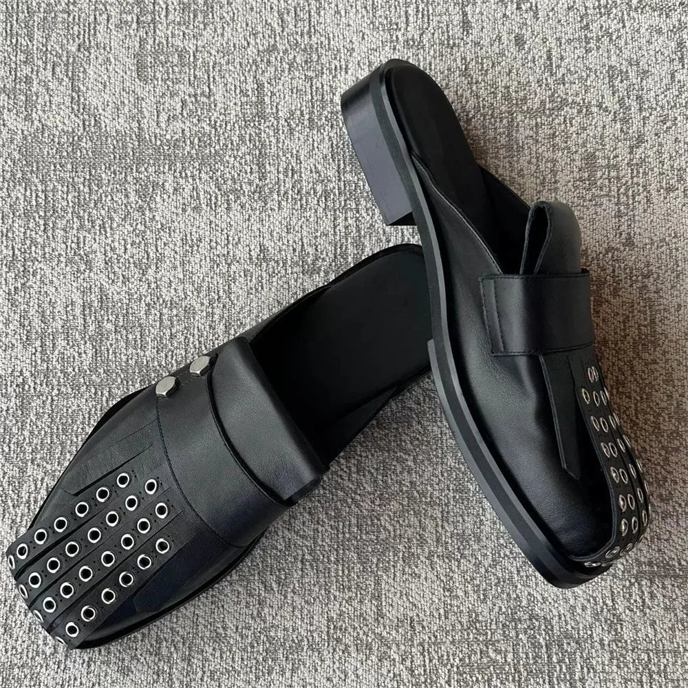 Hollow Buttons Rivets Men's Mules Shoes