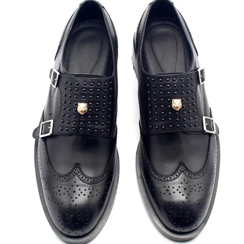 Monk Strap Rivets Black Formal Shoes