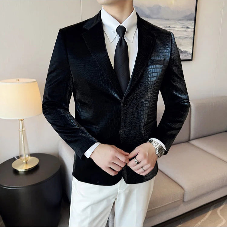 Crocodile Pattern Fitted Solid Blazer