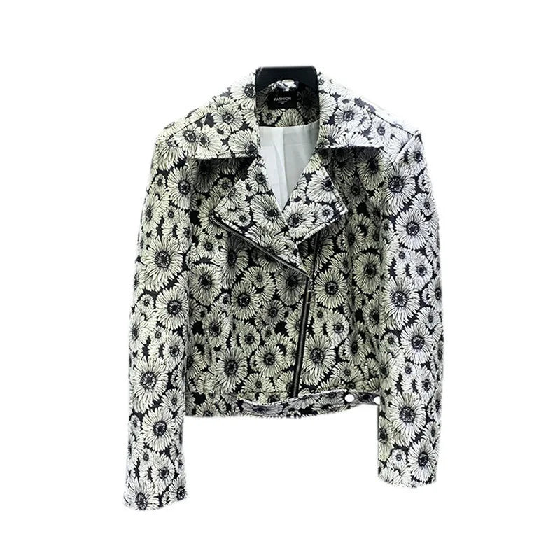 Floral Pattern Zipper Short Jacket