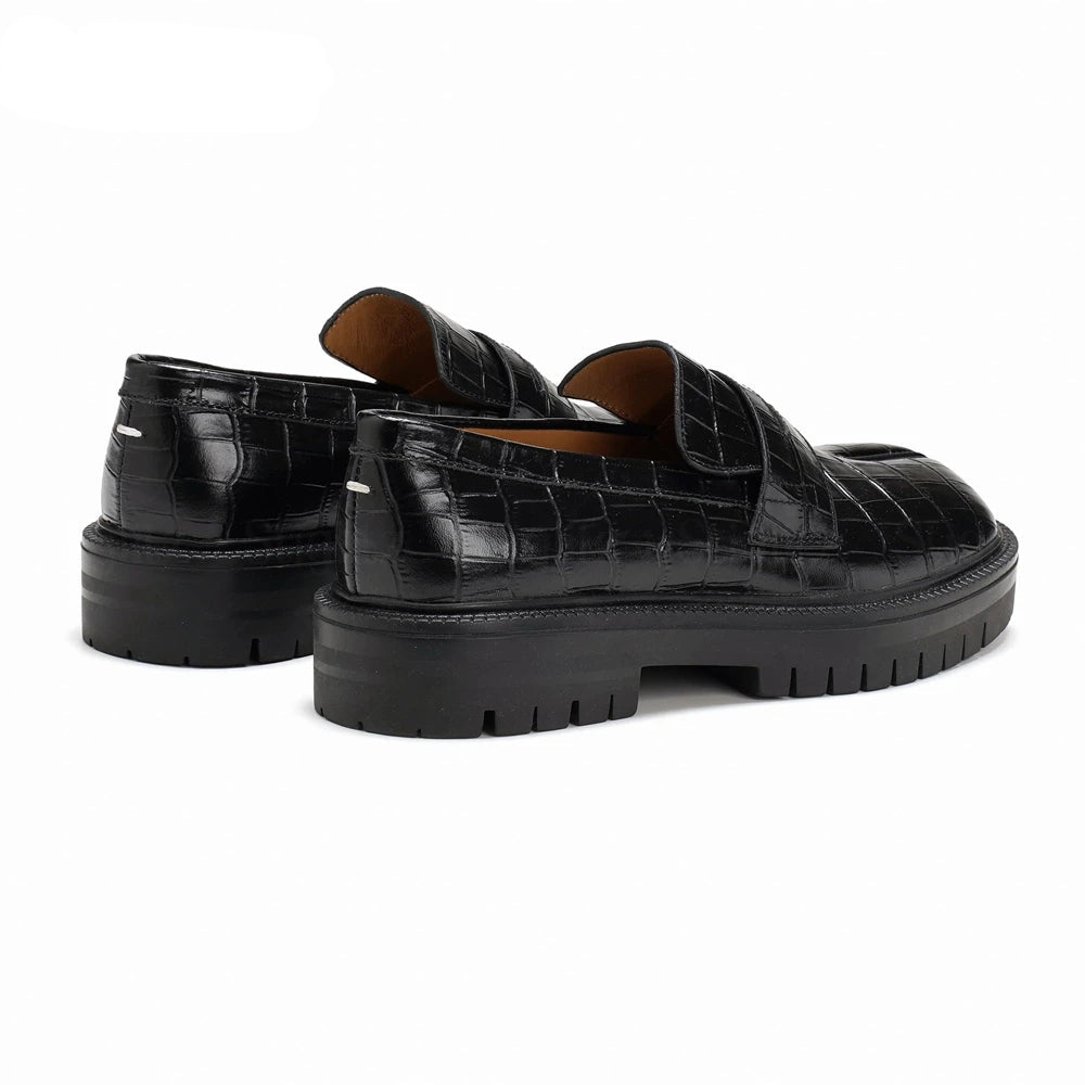 Square-Toe Leather Platform Tabi Loafers