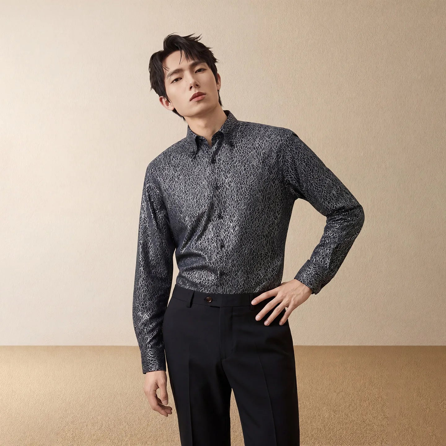 Black Geometric Long Sleeve Shirt
