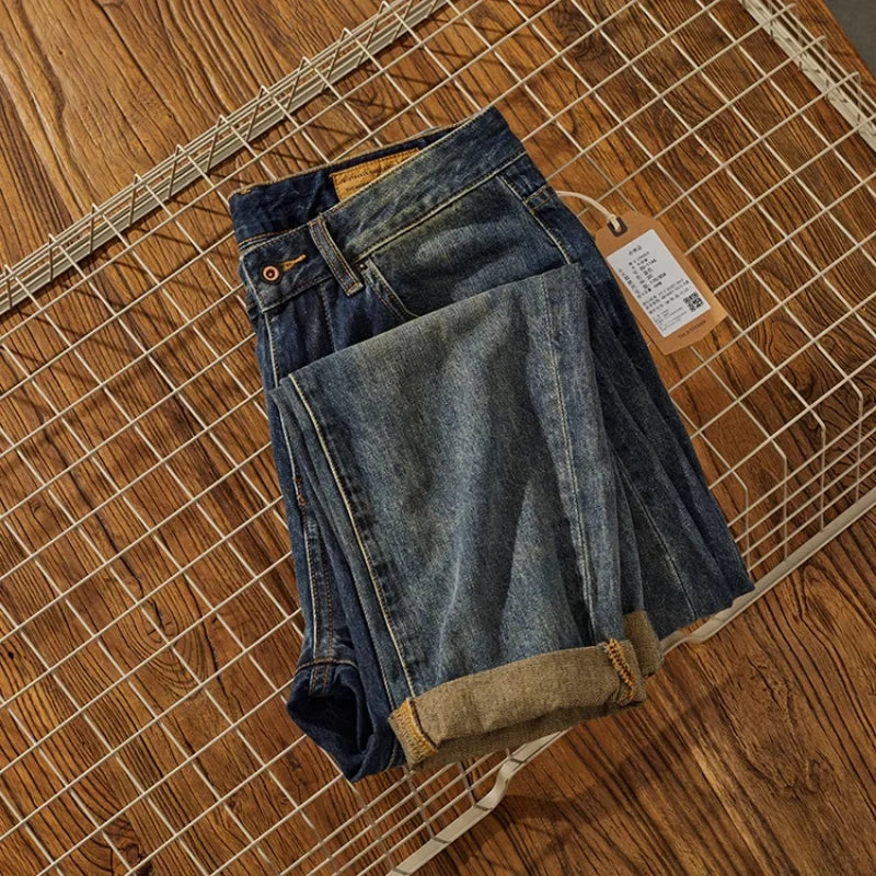 Washed Distressed Tappered Leg Jeans