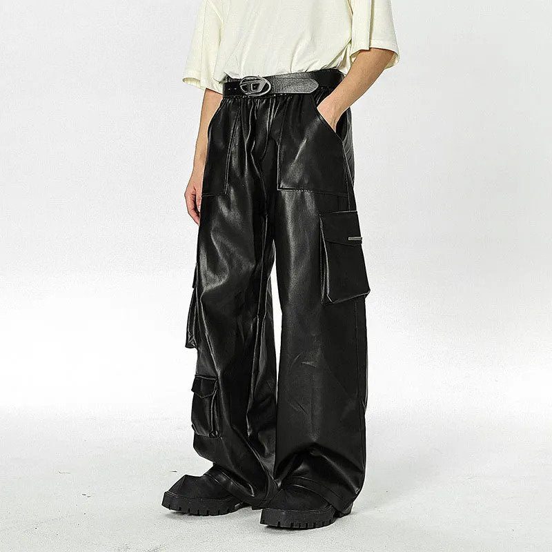 Streetwear PU Leather Multi-Pocket Pants