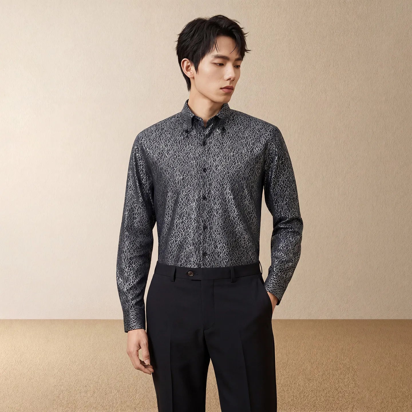Black Geometric Long Sleeve Shirt