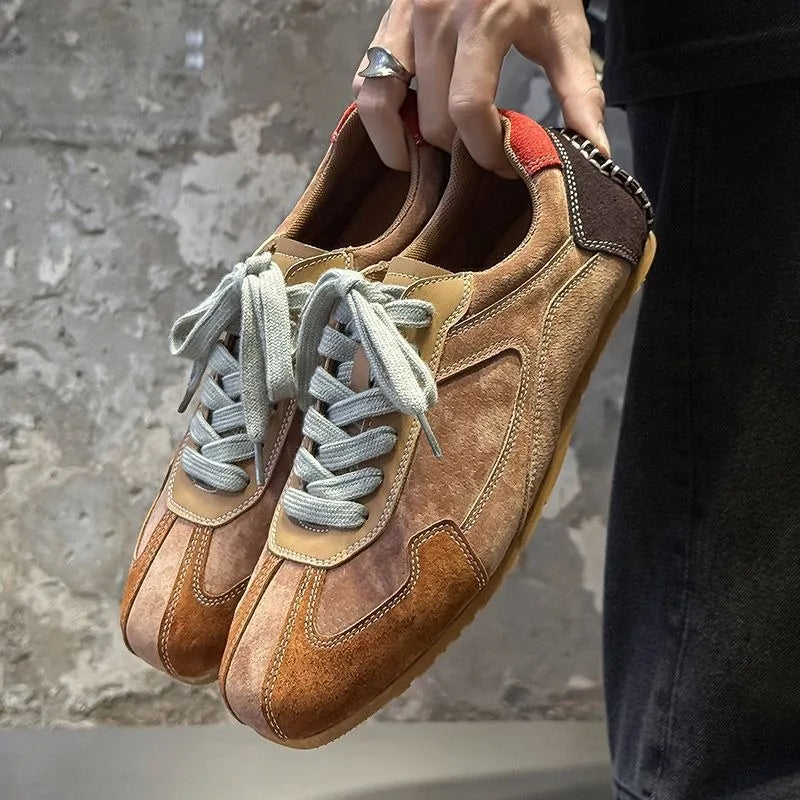 Suede Stitched Lace-Up Sneakers