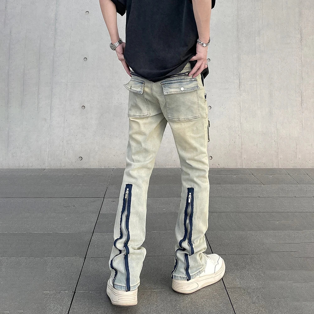 Multi-Zippers Streetwear Slim Fit Jeans