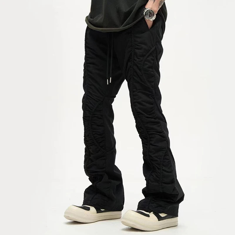 Casual Solid Pleated Style Drawstring Pants