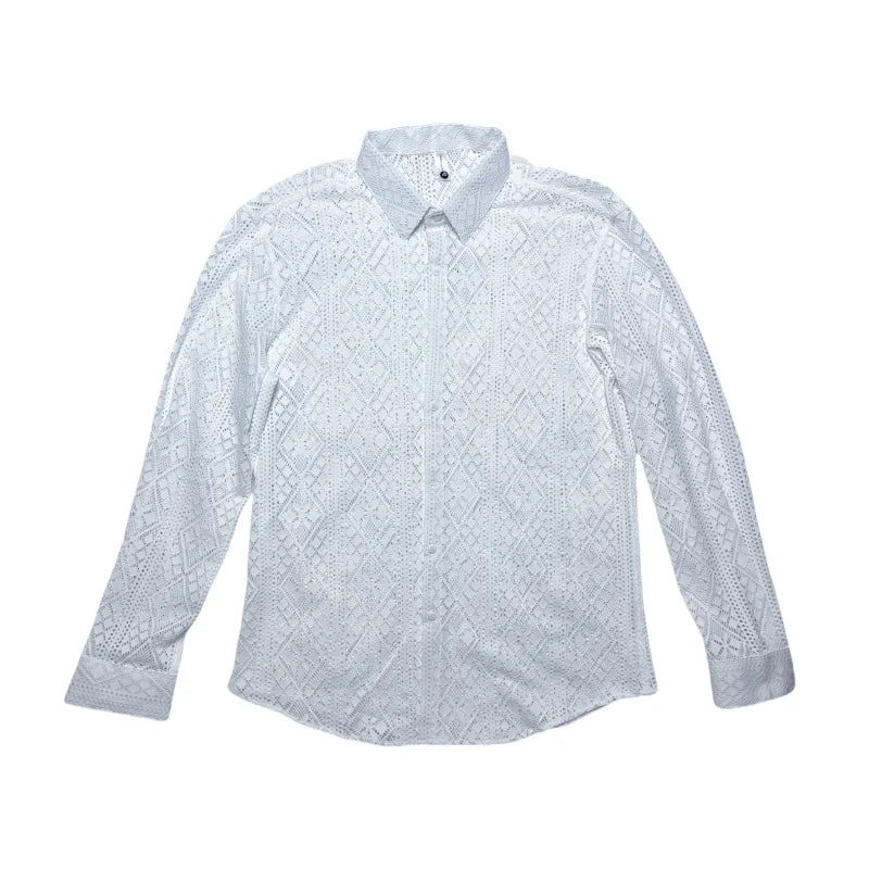 Jacquard Lace Long Sleeved Slim-Fit Shirt