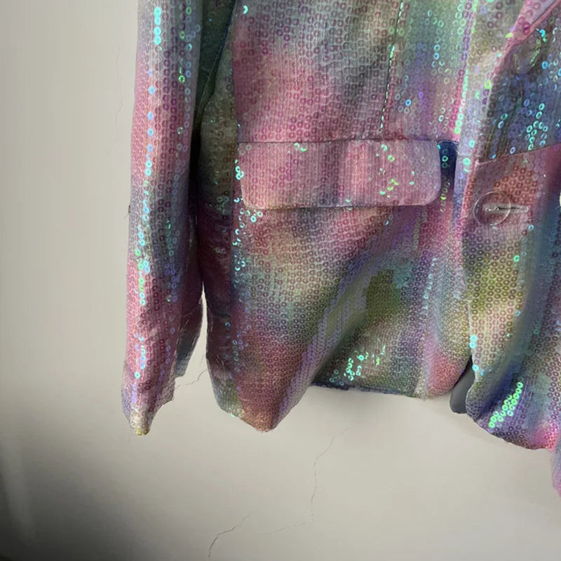 Vibrant Colorful Sequins Loose Blazer