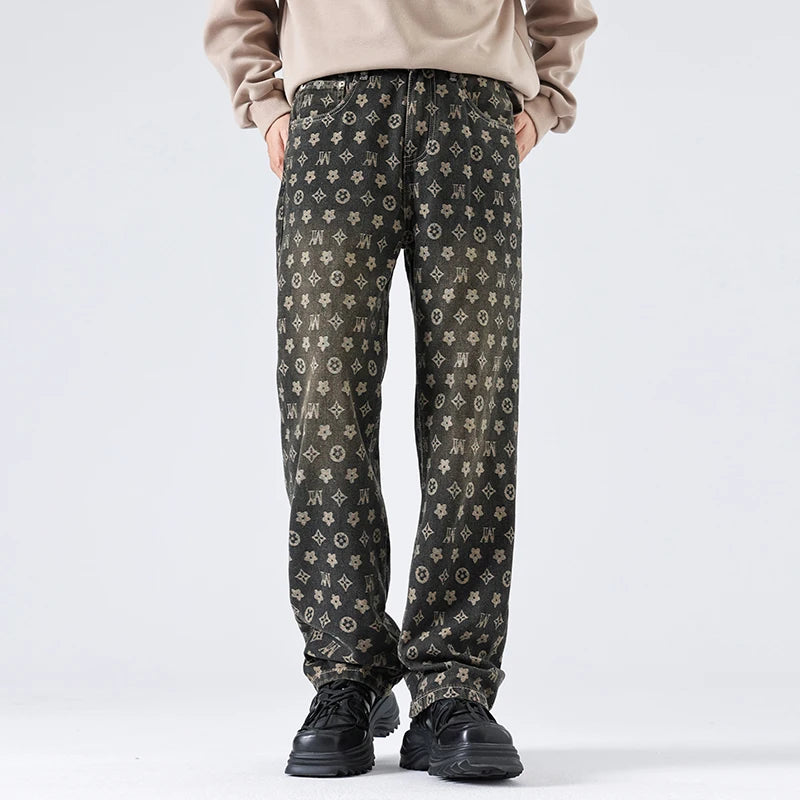 Full Printed Jacquard Straight Jeans