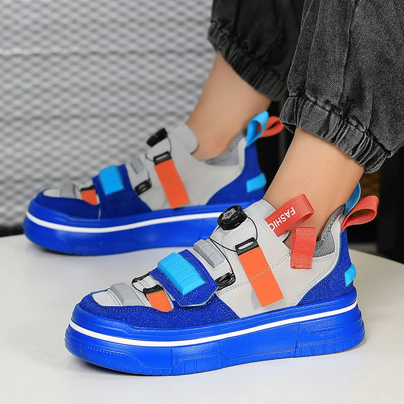 Rotary Buckle Casual Microfiber Sneakers